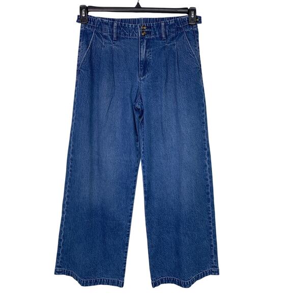 New American Eagle Size 10 Cotton Blend Pleated Front Denim Blue Jean Trousers - Picture 1 of 5